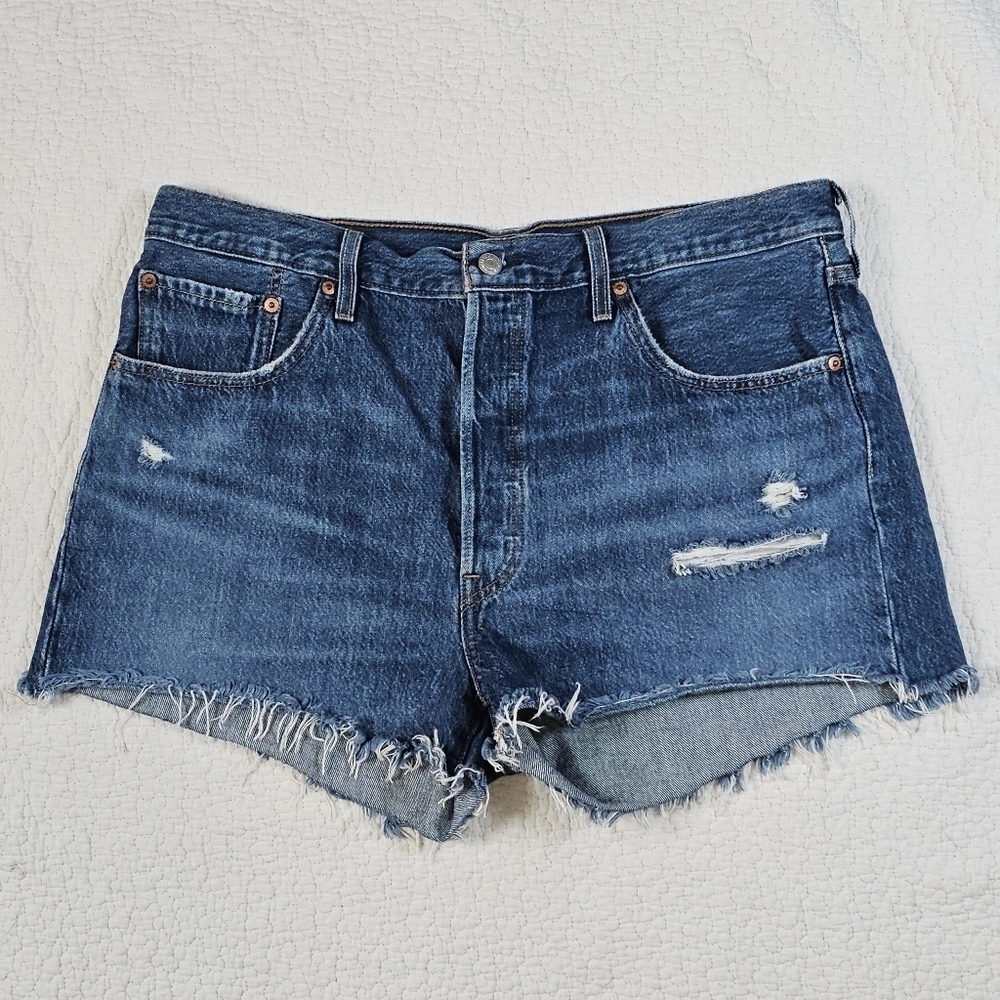 Levi's Women's 501 High-Rise Button Fly Distressed Denim Shorts